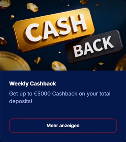 bonus-1 Weekly Cashback bis 5000 Euro Goldmünzen